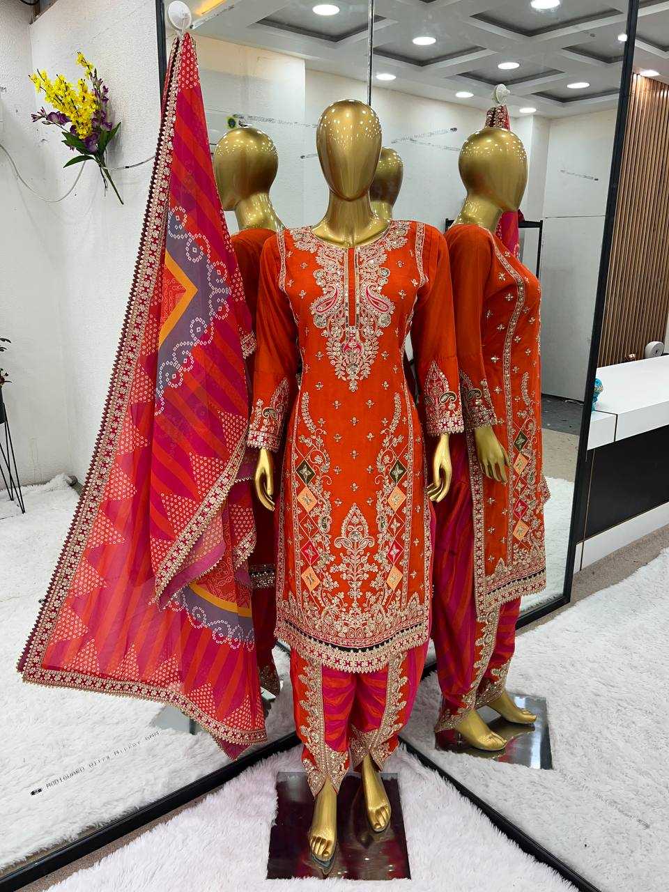 YNF CHINON SILK RSR 1619 SUITS & DRESSES WHOLESALE LADIES PATIALA EMBROIDERY SUITS MANUFACTURER